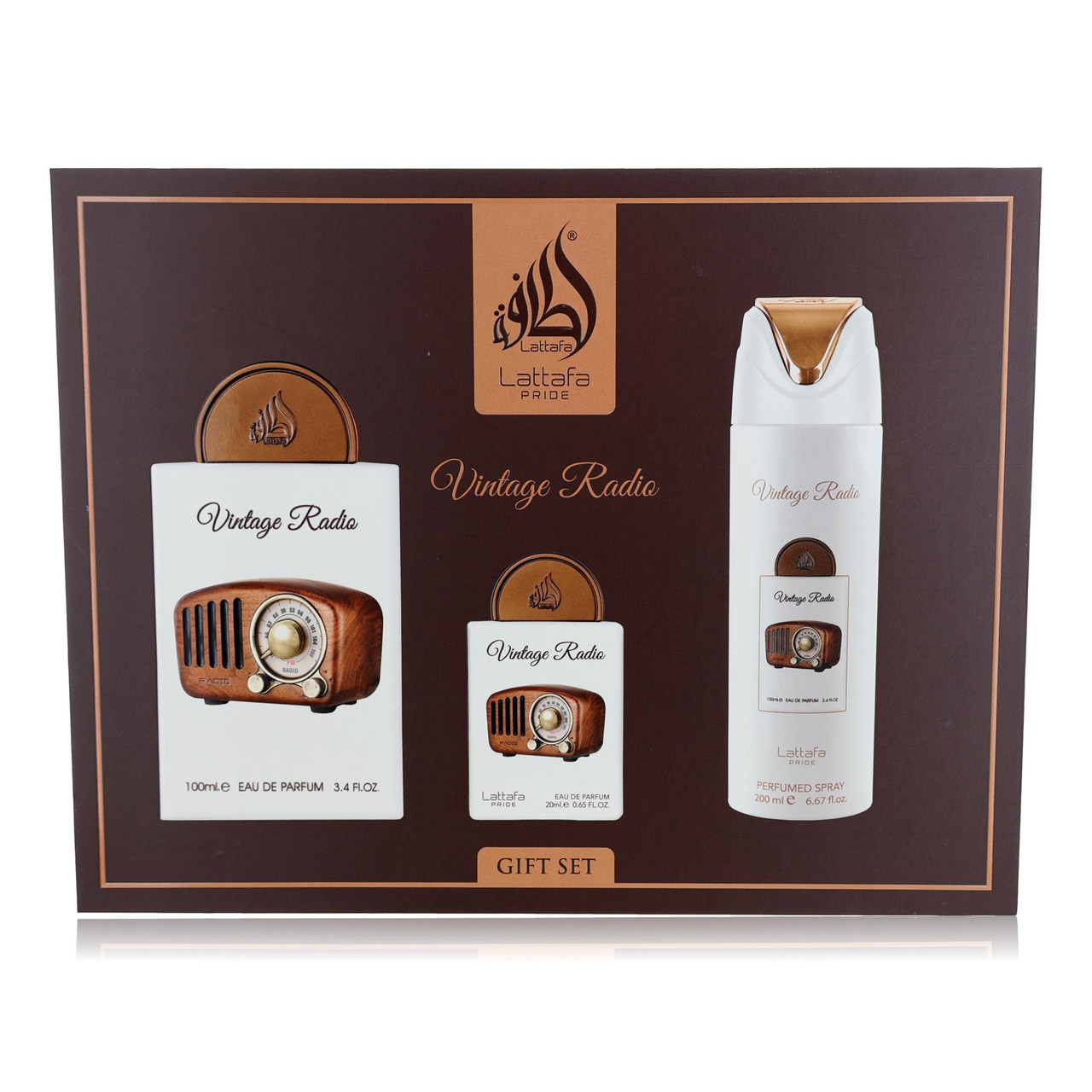Vintage Radio by Lattafa, 3 Piece Gift Set for Unisex