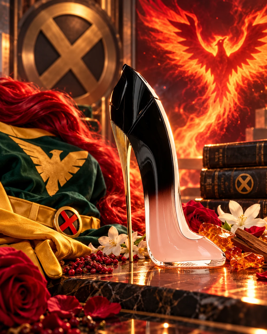 How to DIY a Jean Gray Costume from X-Men, paired with Good Girl Blush Elixir by Carolina Herrera