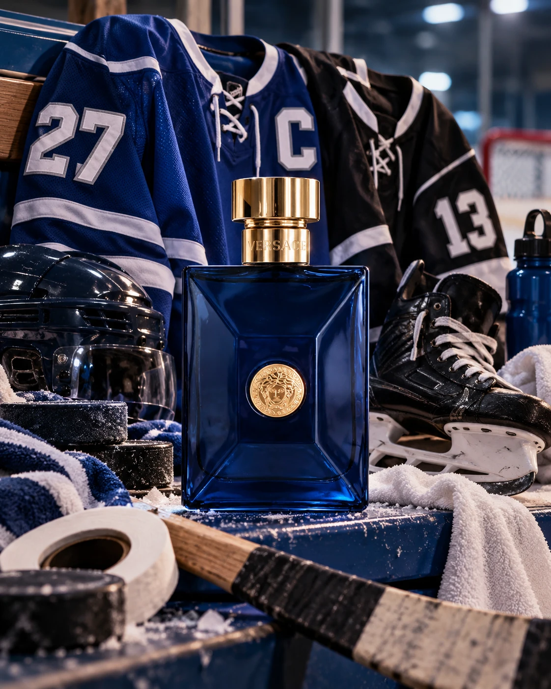 How to DIY a Hockey Heartthrob Costume inspired by Off-Campus & Heated Rivalry, paired with Dylan Blue Pour Homme by Versace