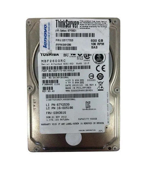 0A91280 - IBM 600GB 10000RPM SAS 6Gb/s 2.5" HDD