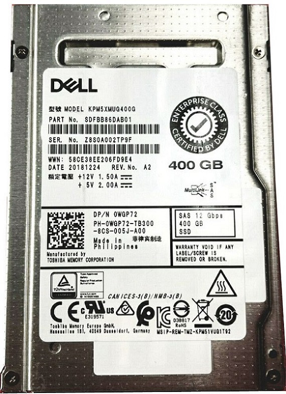 SDFBB86DAB01 - Dell 400GB SAS 12Gb/s 2.5" Write Intensive SSD