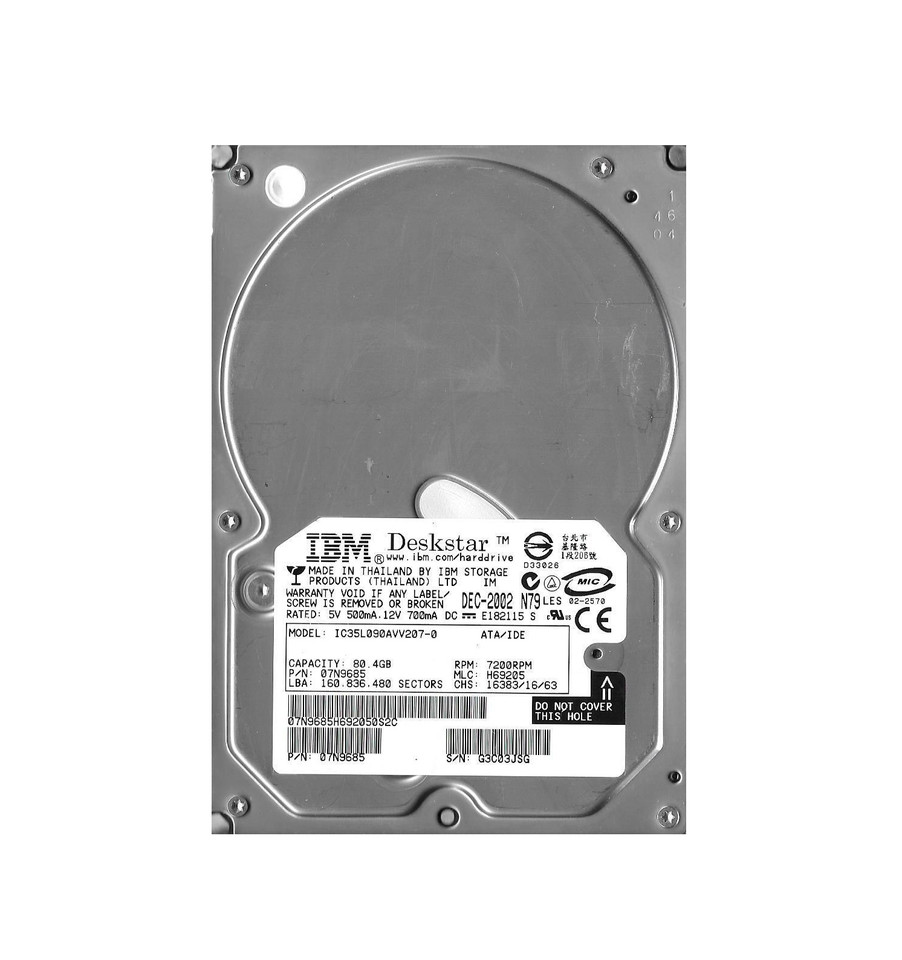 07N9685 - Hitachi 80GB 7200RPM IDE ATA-100 2MB 3.5" HDD