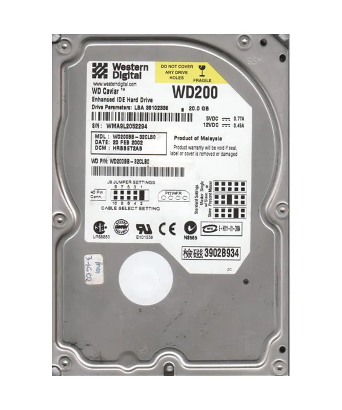 WD200BB-32CLB0 - Western Digital 20GB 7200RPM EIDE 2MB 3.5" HDD