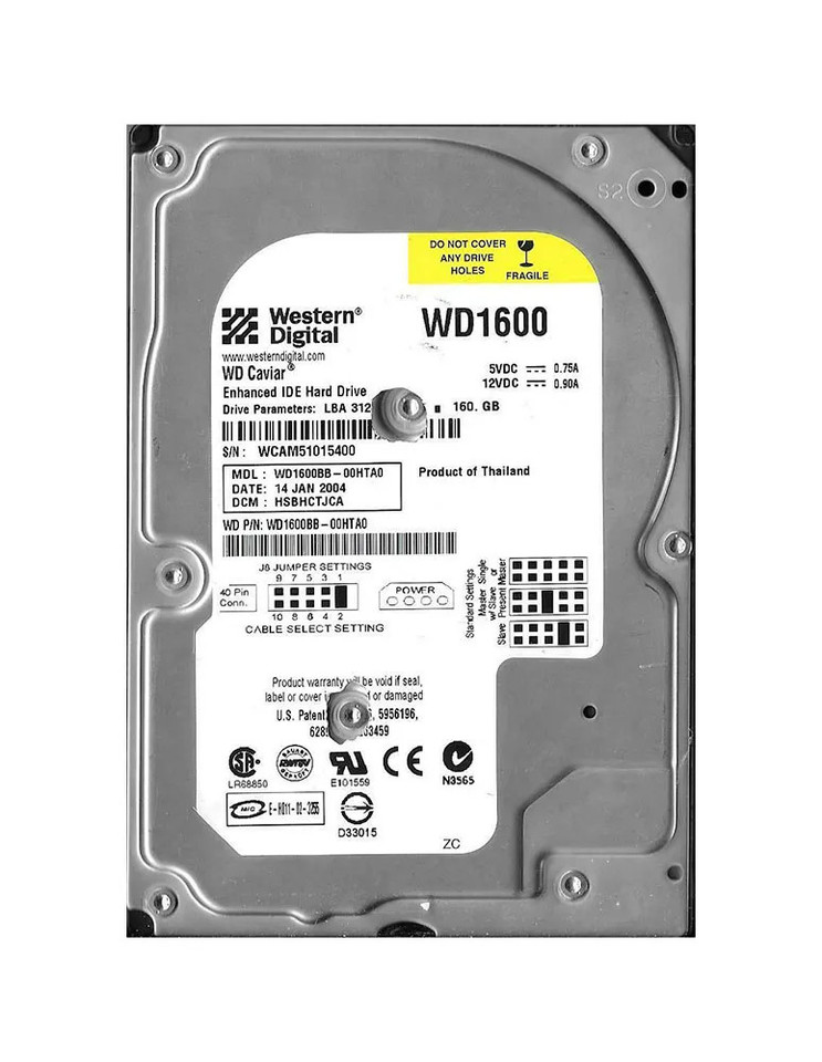 WD1600BB-00HTA0 - Western Digital 160GB 7200RPM EIDE 3.5" HDD