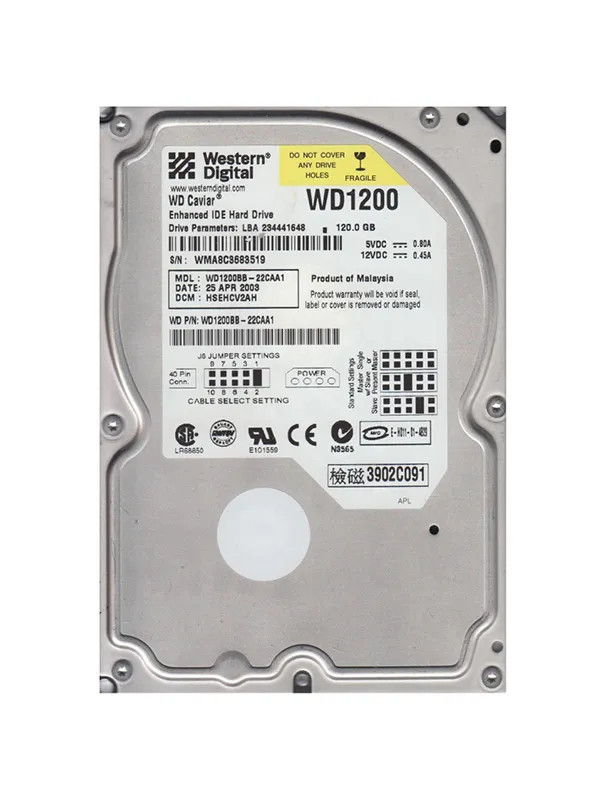 WD1200BB-22CAA1 - Western Digital 120GB 7200RPM EIDE 2MB 3.5" HDD