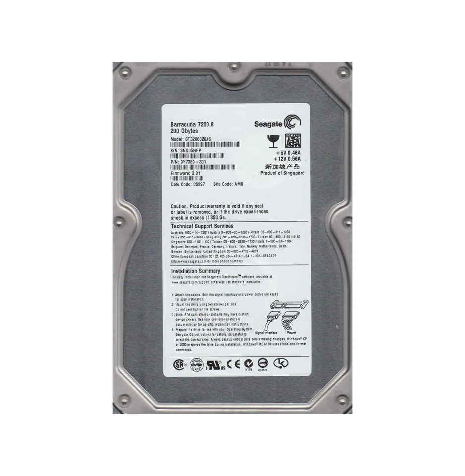 9Y7389-301 - Seagate 200GB 7200RPM SATA 8MB 3.5" HDD