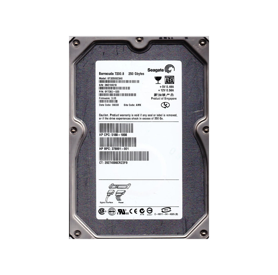 9Y7383-020 - Seagate 250GB 7200RPM SATA 8MB 3.5" HDD