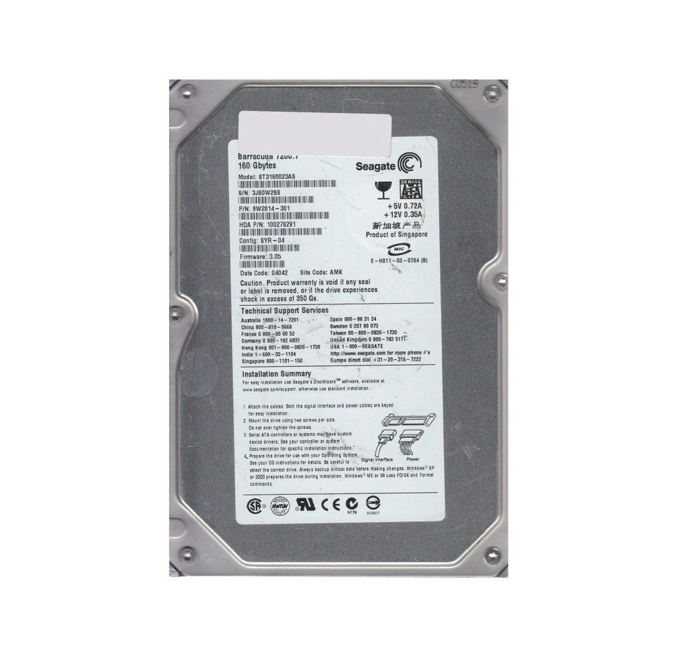 9W2814-301 - Seagate 160GB 7200RPM SATA 8MB 3.5" HDD