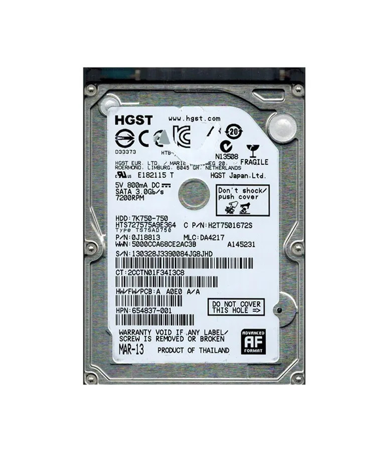 654837-001 - HP 750GB 7200RPM SATA 3.5" HDD