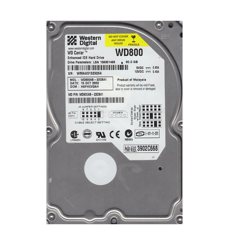 WD800AB-22CBA1 - WESTERN DIGITAL 80GB 7200RPM SATA 3.5" HDD