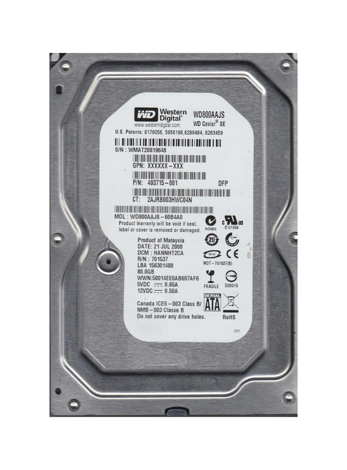 WD800AAJS-60B4A0 - Western Digital 80GB 7200RPM SATA 3.5" HDD