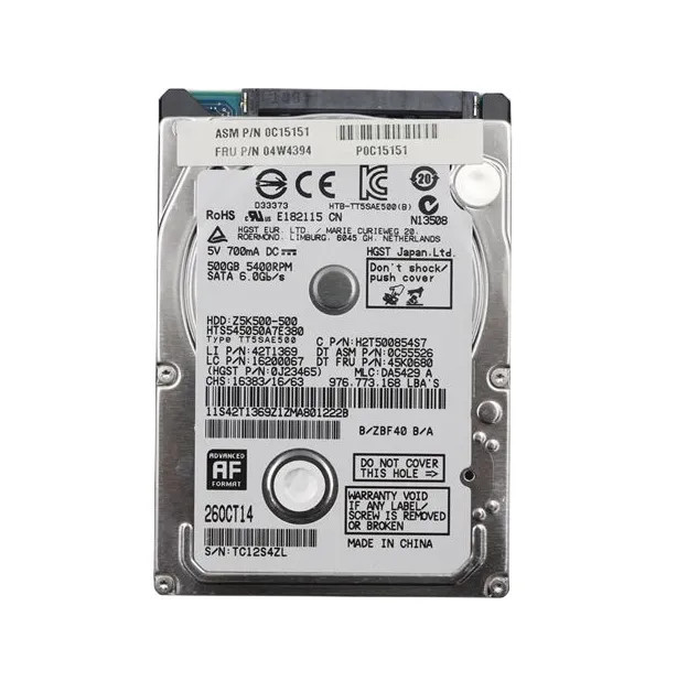 04W4394 - Lenovo 500GB 5400RPM SATA 2.5" HDD