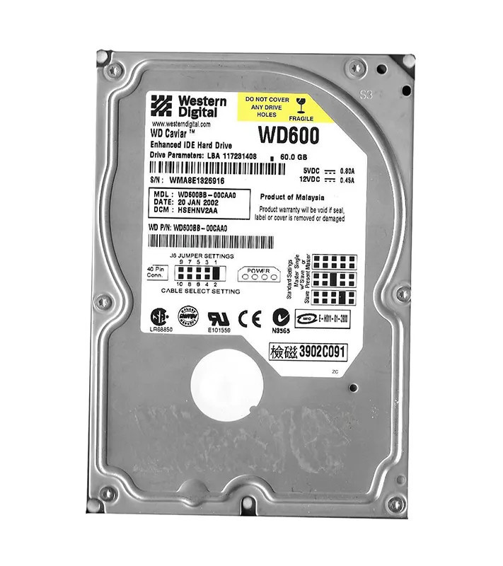 WD600BB-00CAA0 - Western Digital 60GB 7200RPM EIDE 2MB 3.5" HDD