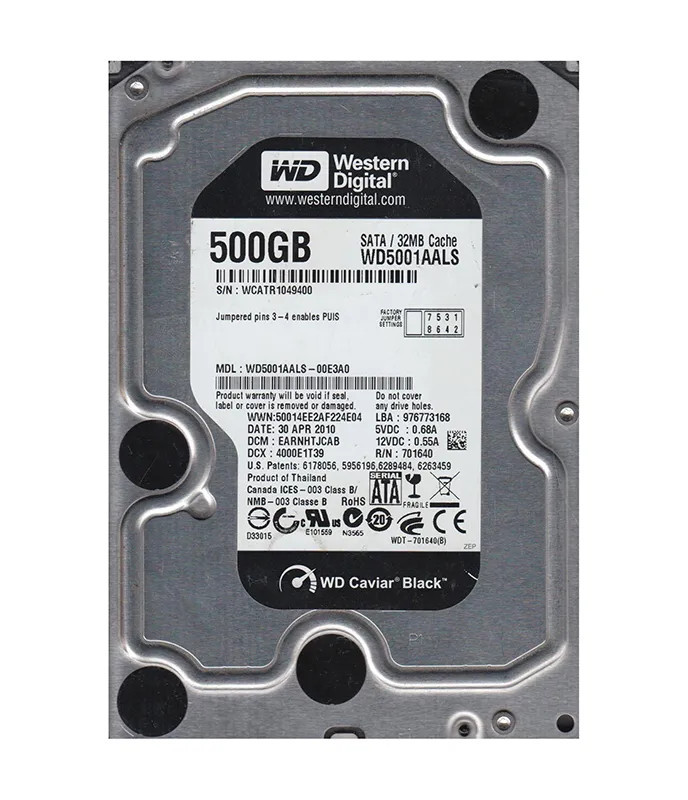 WD5001AALS-00E3A0 - Western Digital 500GB 7200RPM SATA 3.5" HDD
