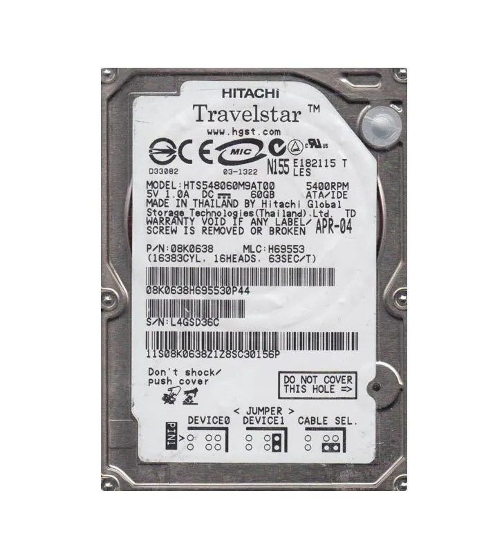 08K0638 - Hitachi 60GB 5400RPM ATA-100 2.5" Laptop HDD
