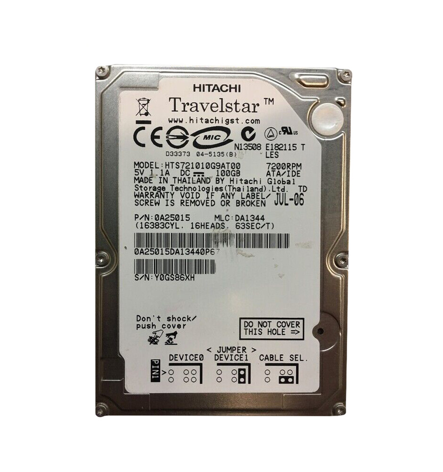 0A25015 - Hitachi 100GB 7200RPM 2.5" IDE HDD