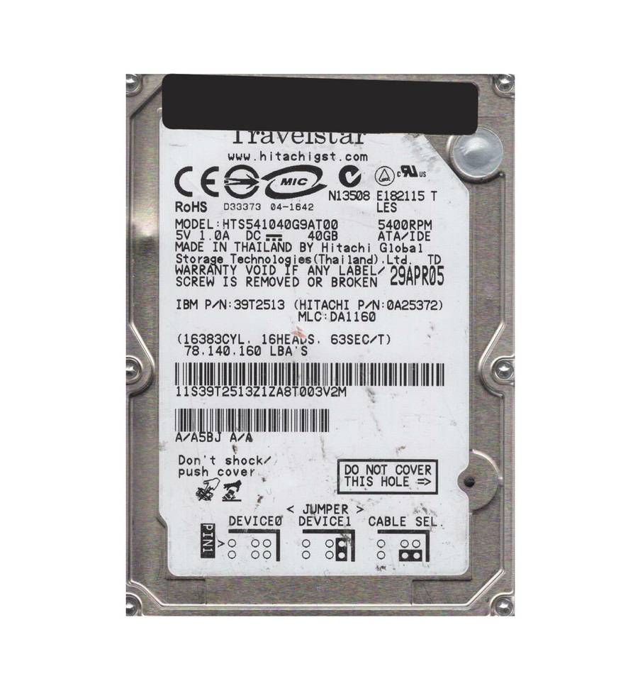 0A25372 - Hitachi 40GB 5400RPM IDE ATA-100 8MB 2.5" HDD