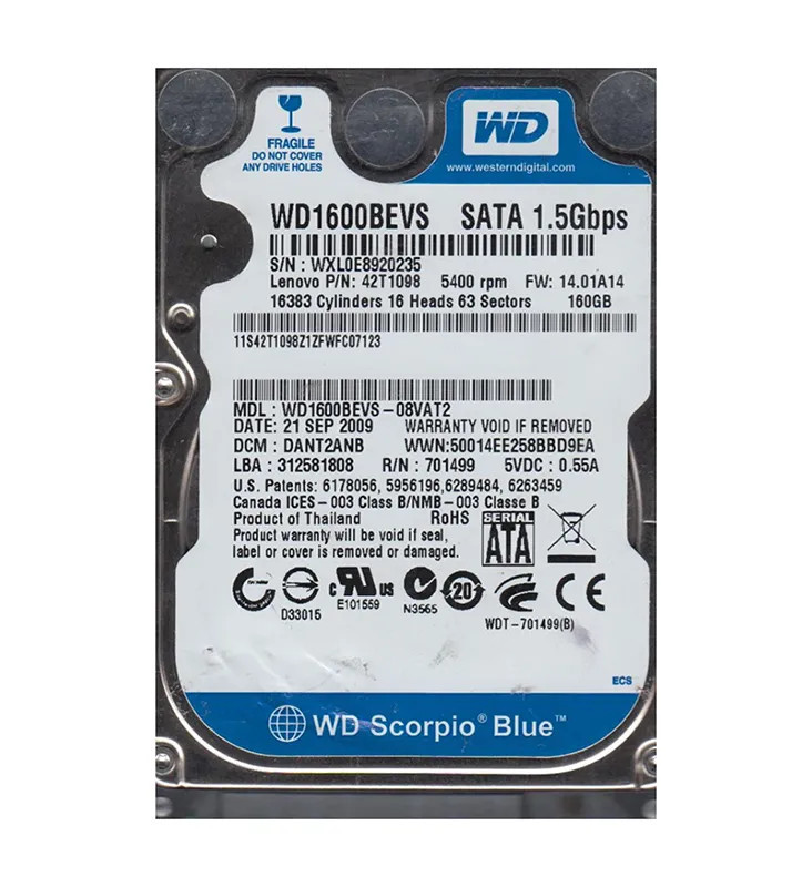 WD1600BEVS-08VAT2 - Western Digital 160GB 5400RPM SATA 2.5-Inch HDD