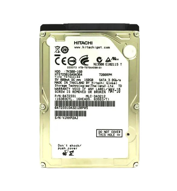 7k500-160 - Hitachi 160GB 7200RPM SATA 3Gb/s 2.5" HDD