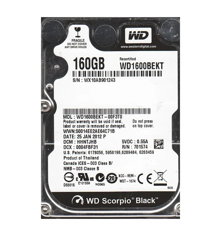 WD1600BEKT-00F3T0 - Western Digital Scorpio Black 160GB 7200RPM Hard Drive