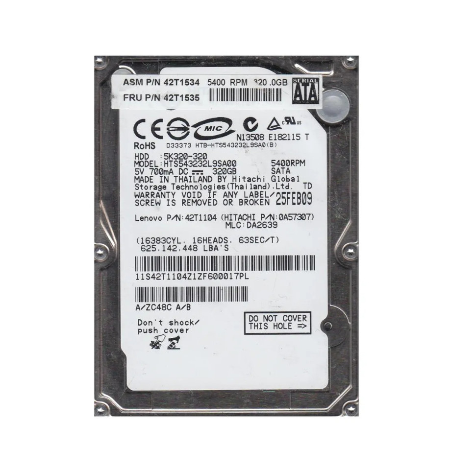 HTS543232L9SA00 - Hitachi 320GB 5400RPM SATA 8MB 2.5" HDD