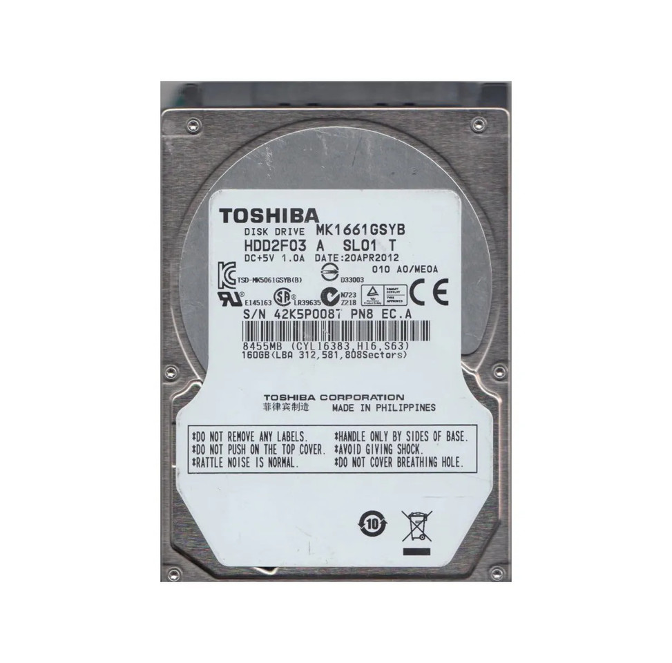 HDD2F03 - TOSHIBA 160GB 7200RPM SATA 16MB 2.5" HDD