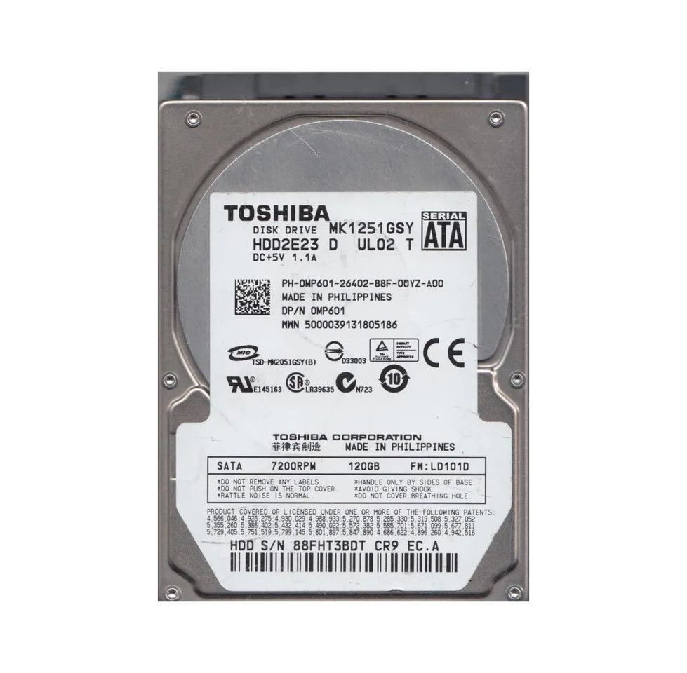 HDD2E23 - TOSHIBA 120GB 7200RPM SATA 16MB 2.5" HDD