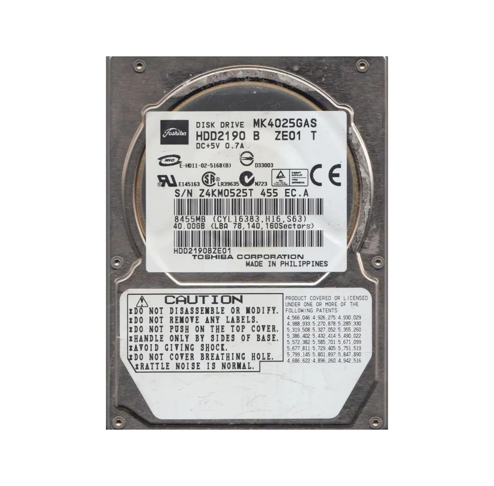 HDD2190BZE01 - TOSHIBA 40GB 4200RPM 2.5" IDE HDD