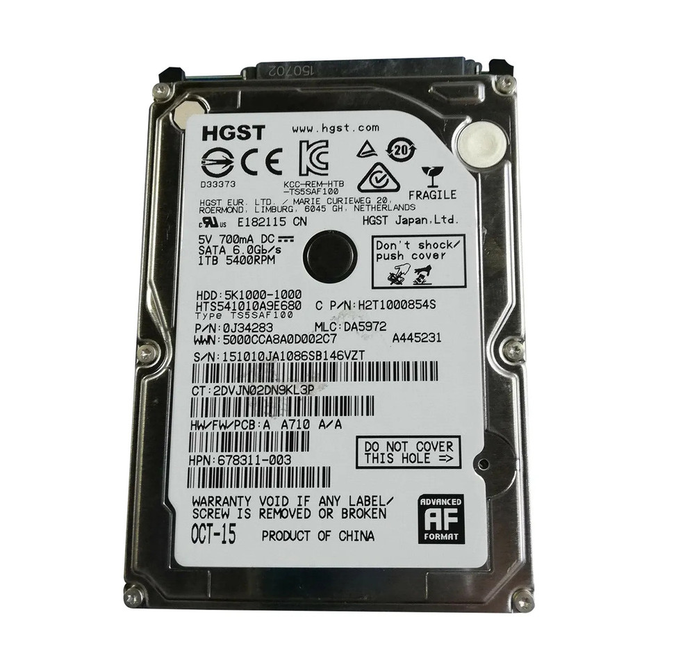 678311-003 - HP 1TB 5400RPM SATA 6Gb/s 2.5" HDD