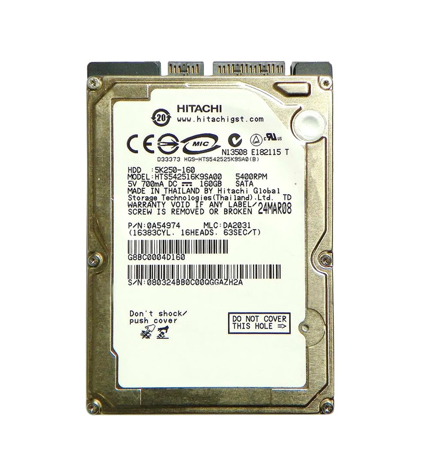 0A54974 - Hitachi 160GB 5400RPM SATA 8MB 2.5" HDD