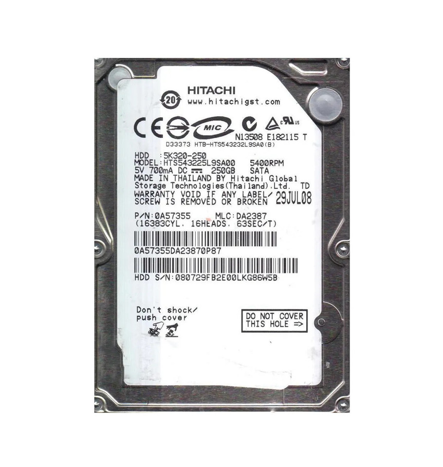 0A57355 - Hitachi 250GB 5400RPM SATA 8MB 2.5" HDD
