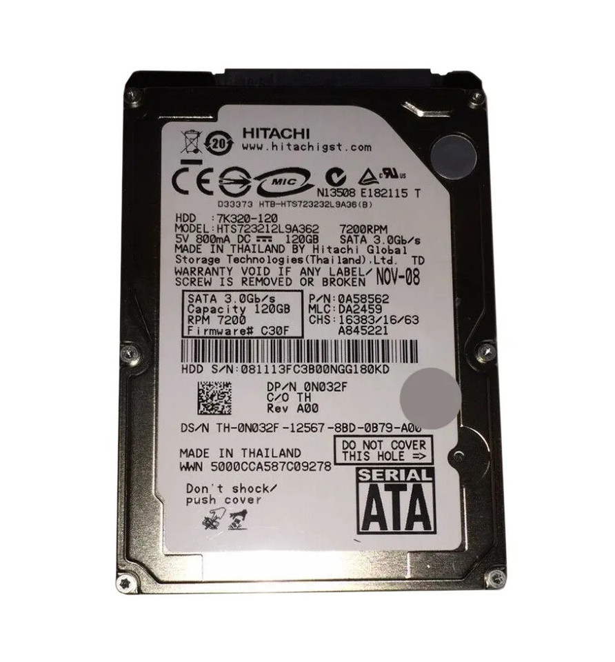 0A58562 - Hitachi 120GB 7200RPM SATA 3Gb/s 2.5" HDD