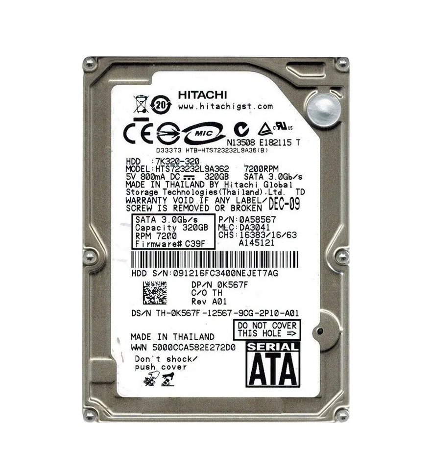 0A58567 - Hitachi 320GB SATA 7200RPM 2.5" HDD