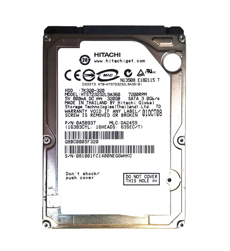0A58937 - Hitachi 320GB 7200RPM SATA 3Gb/s 2.5" HDD