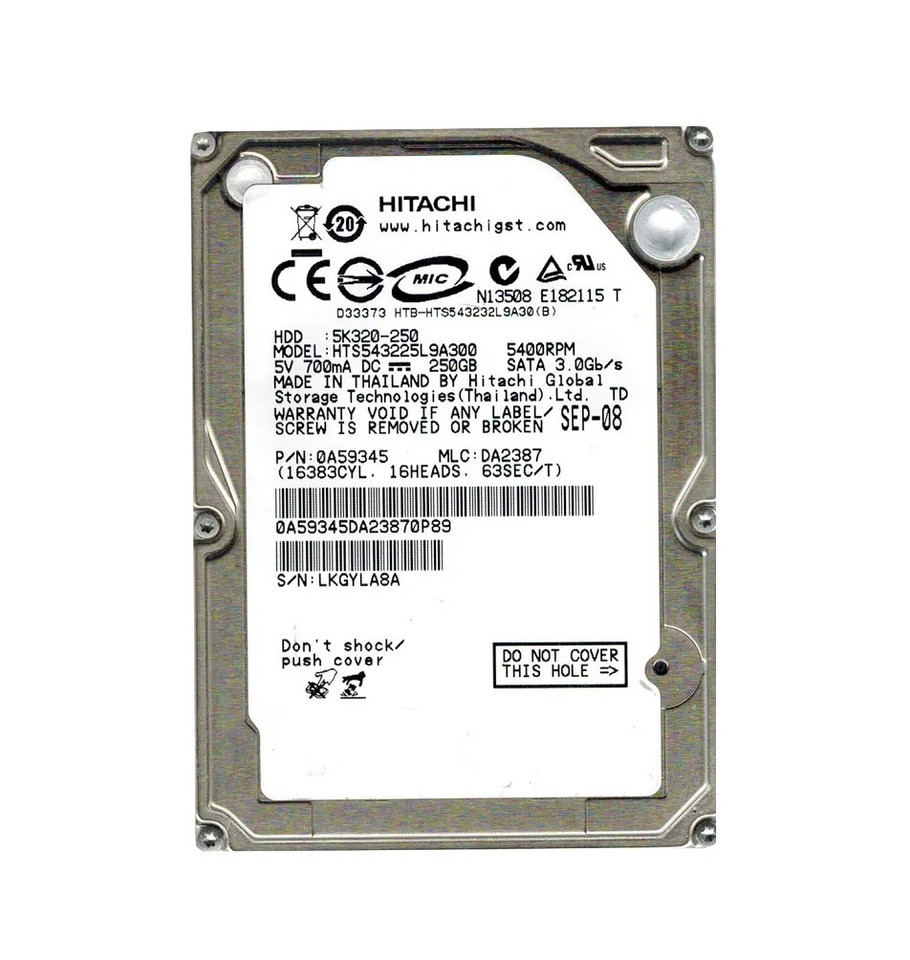0A59345 - Hitachi 250GB 5400RPM 2.5" SATA HDD