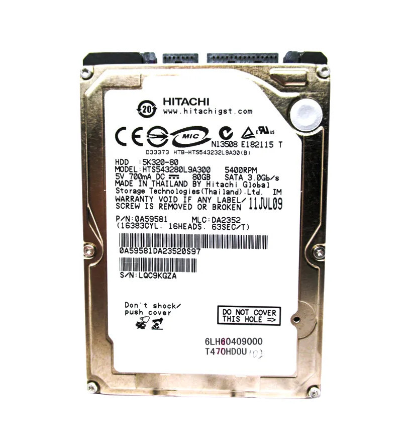 0A59581 - Hitachi 80GB 5400RPM SATA 8MB 2.5" HDD