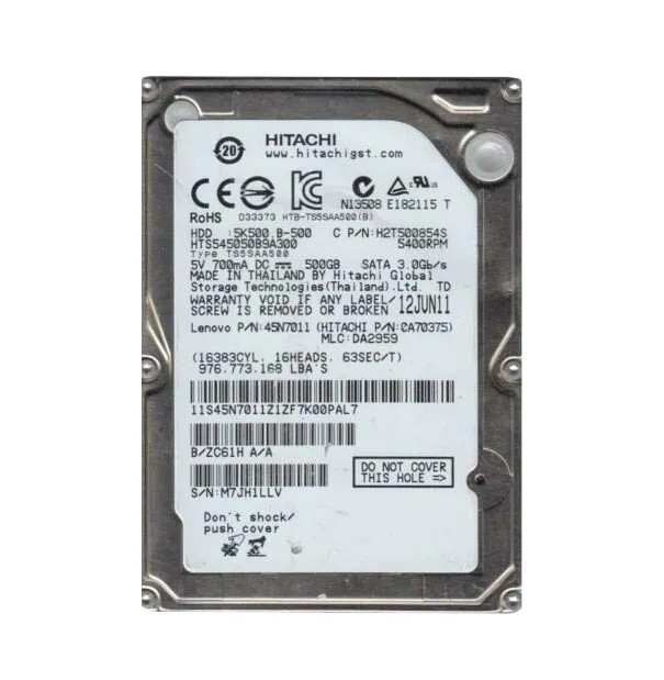 0A70375 - Hitachi 500GB 5400RPM SATA 8MB 2.5" HDD