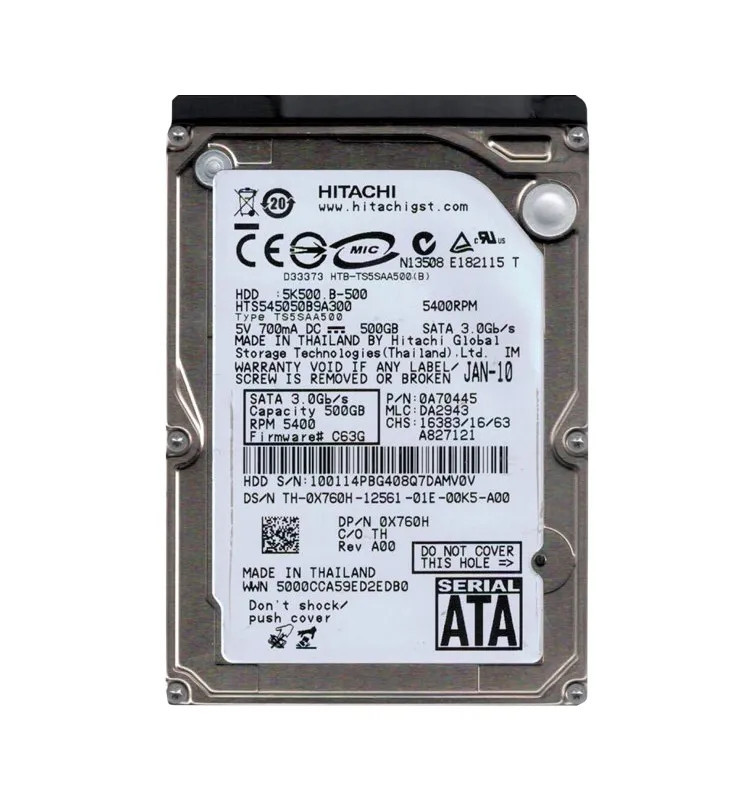 0A70445 - Hitachi 500GB 5400RPM SATA 8MB 2.5" HDD