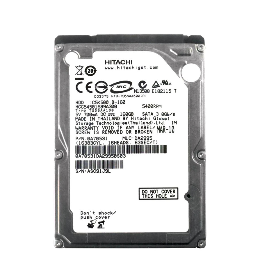 0A70531 - HGST 160GB 5400RPM SATA 2.5" HDD