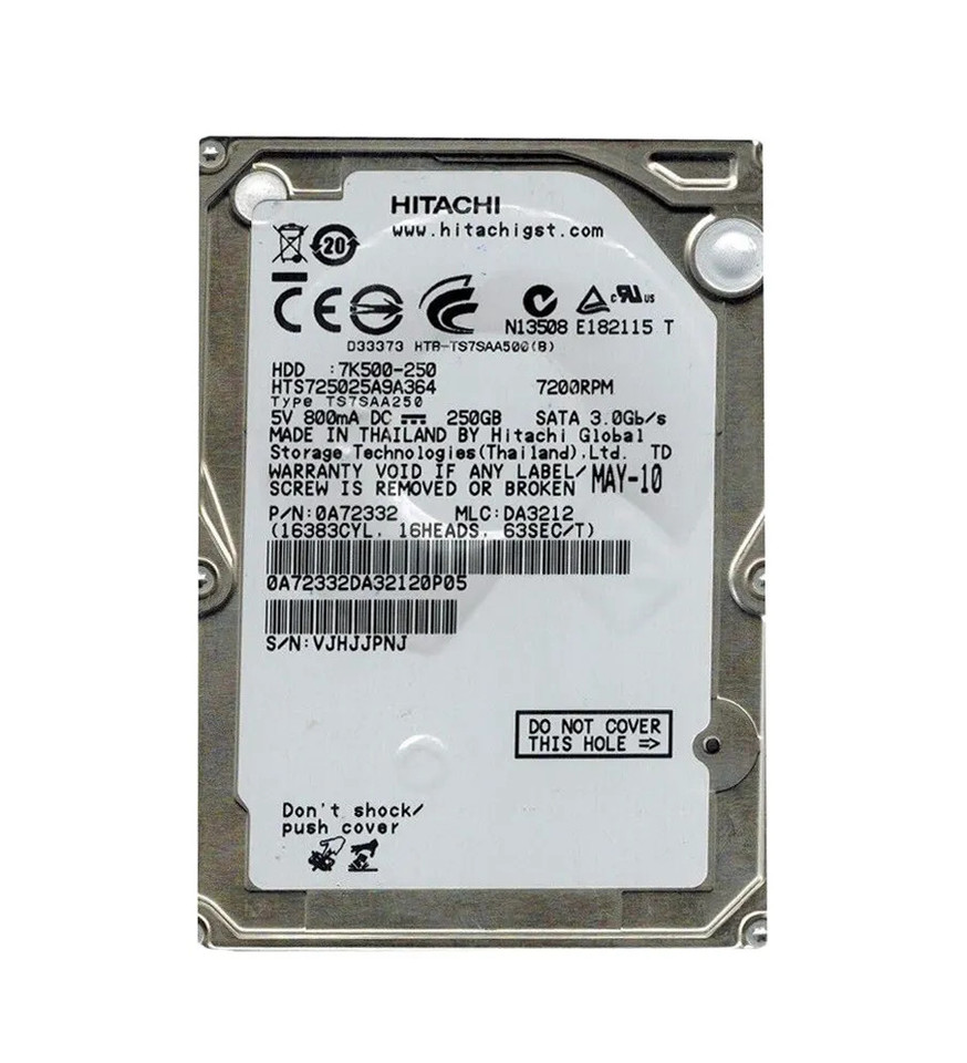 0A72332 - Hitachi 250GB 7200RPM SATA 3Gb/s 2.5" HDD