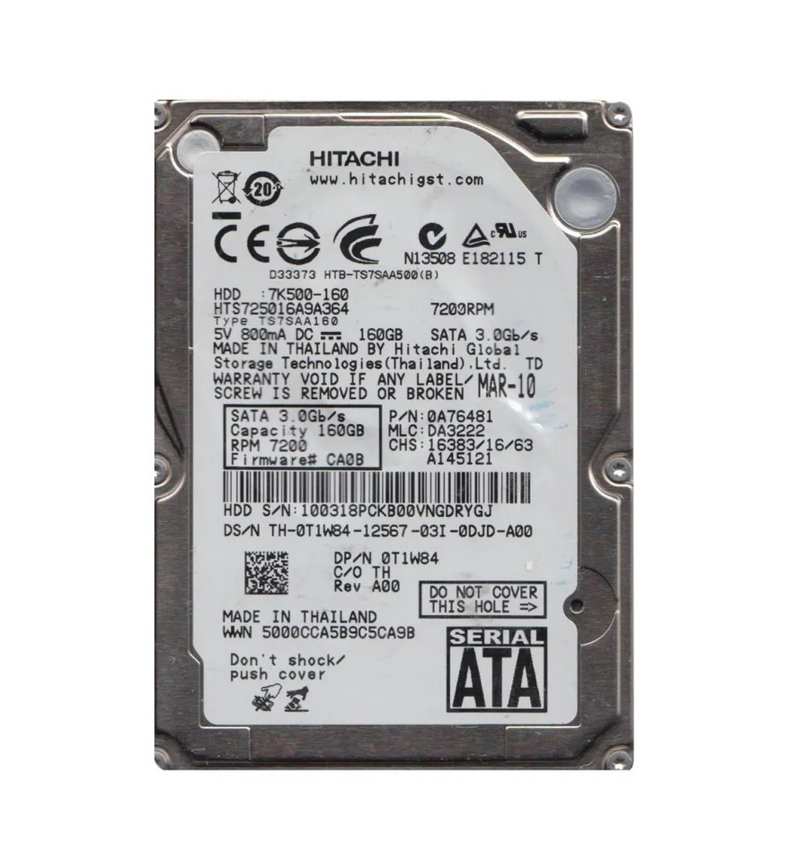 0A76481 - Hitachi 160GB 7200RPM SATA 3Gb/s 2.5" HDD