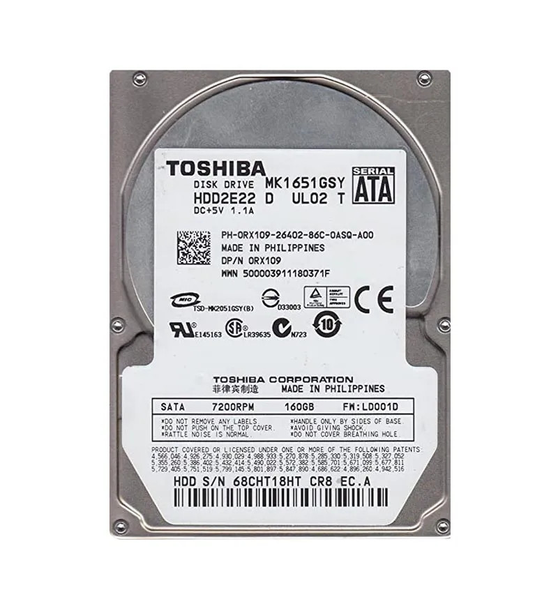 HDD2E22 - TOSHIBA 160GB 7200RPM SATA 16MB 2.5" HDD