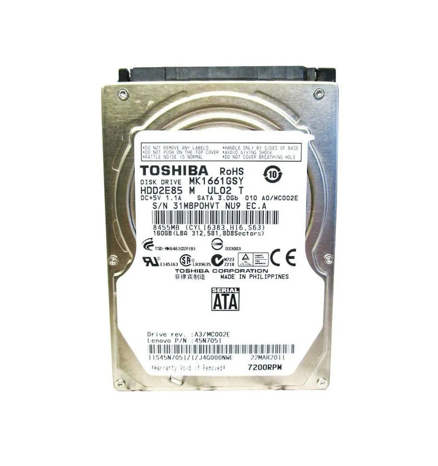 HDD2E85 - TOSHIBA 160GB 7200RPM SATA 16MB 2.5" HDD