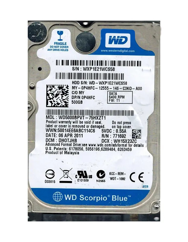 WD5000BPVT-75HXZT1 - Western Digital 500GB 5400RPM SATA 8MB 2.5" HDD