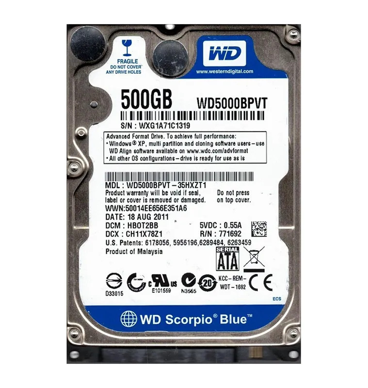 WD5000BPVT-35HXZT1 - Western Digital 500GB 5400RPM SATA 8MB 2.5" HDD