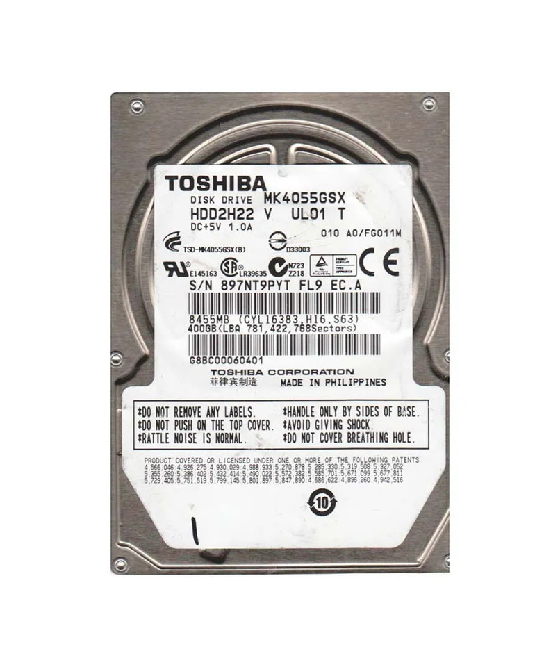 HDD2H22A - TOSHIBA 400GB 5400RPM SATA 8MB 2.5" HDD