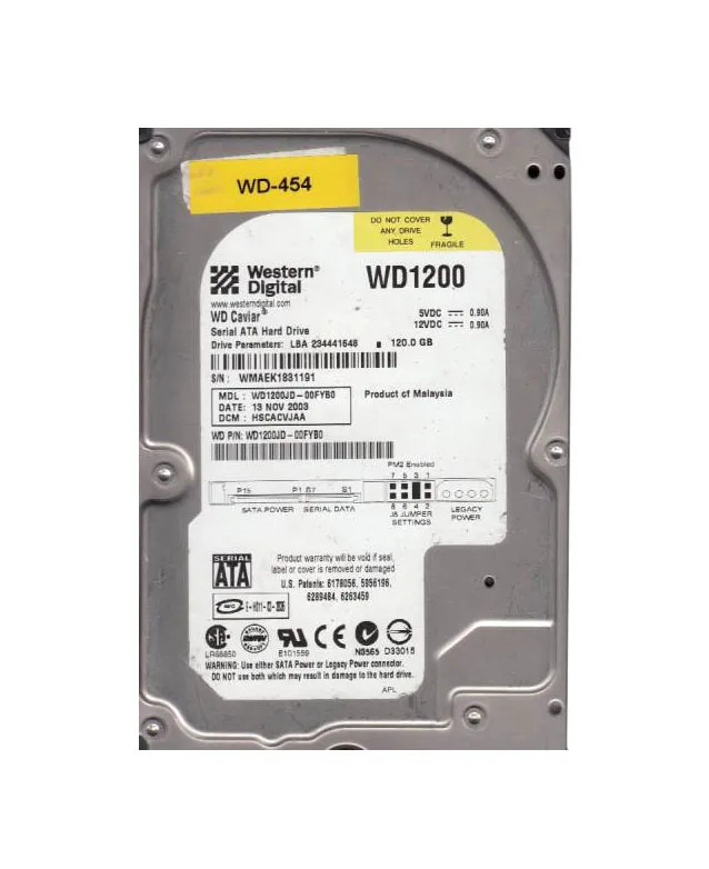 WD1200JD-00FYB0 - WESTERN DIGITAL 120GB 7200RPM SATA 1.5Gb/s HDD