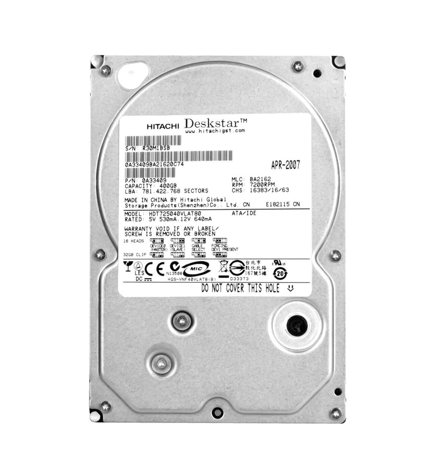HDT725040VLAT80 - Hitachi 400GB 7200RPM IDE 8MB 3.5" HDD