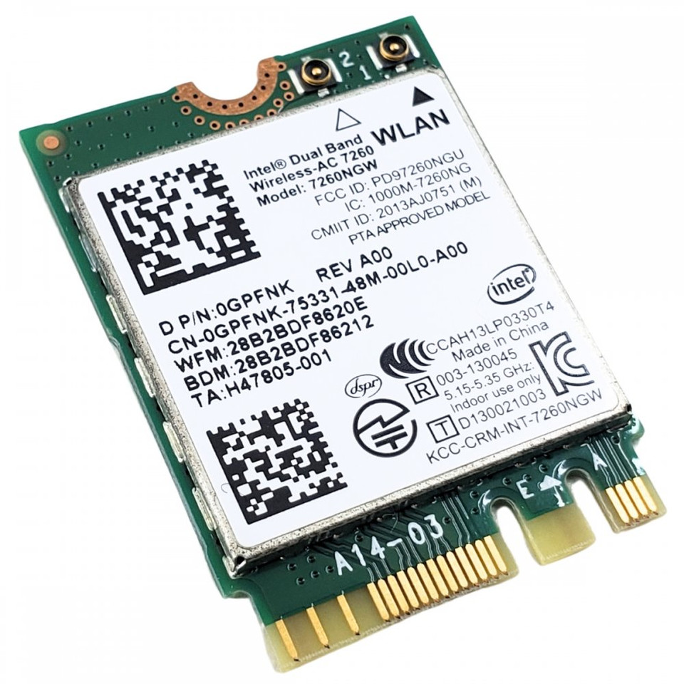 0GPFNK - Dell Wireless-AC 7260 Dual Band Bluetooth Wi-Fi Card