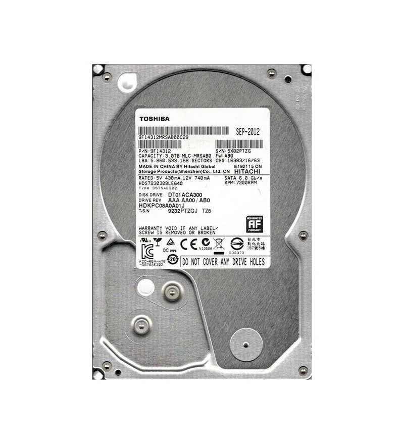 DT01ACA300 - TOSHIBA 3TB 7200RPM SATA 6Gb/s 64MB 3.5" HDD
